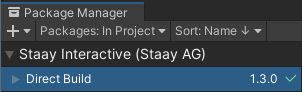 Image showing that Direct Build can be added to a Unity project using the Package Manager.